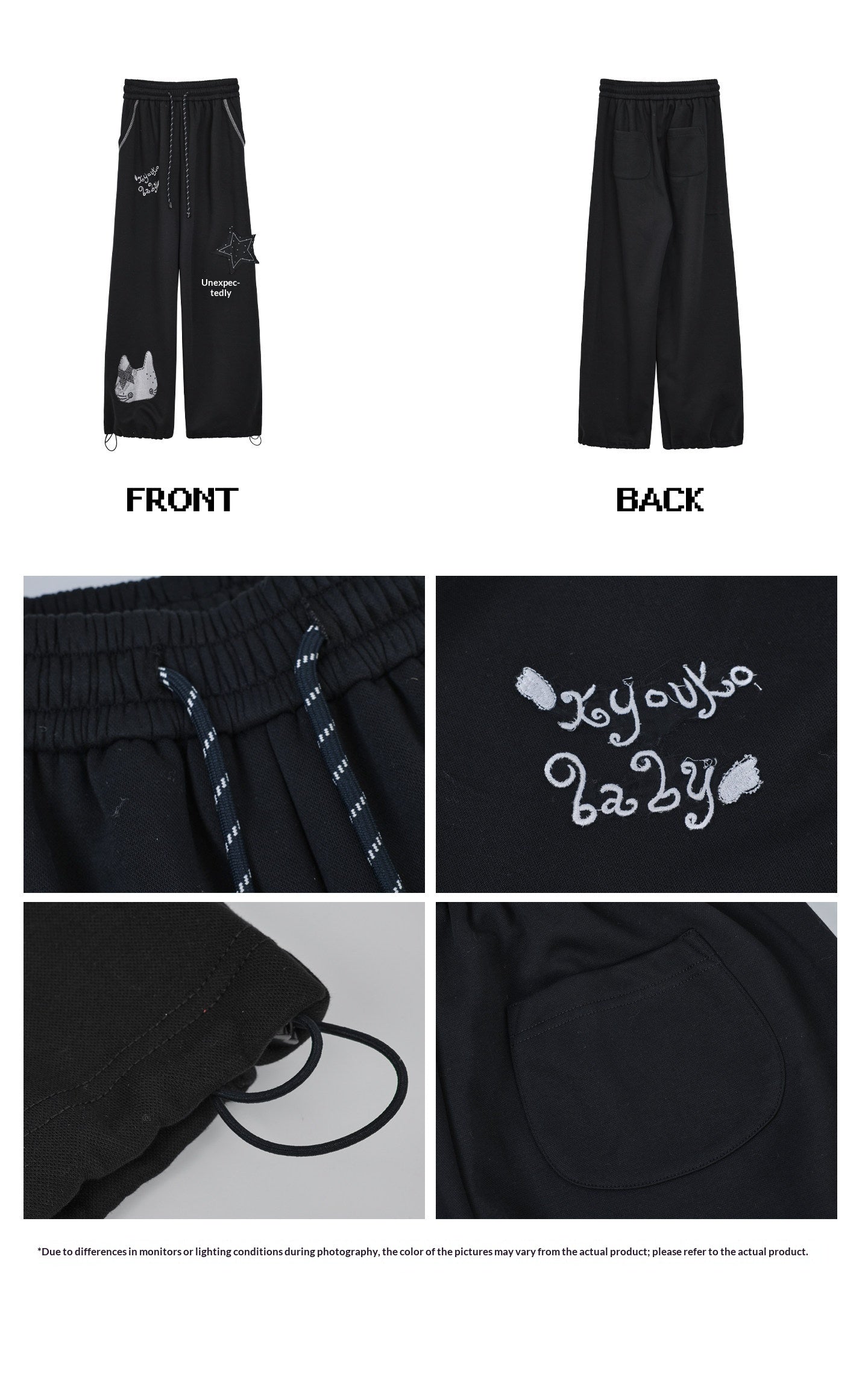 "Cold Air" Black Padded Jacket / Base Layer Top / Polka Dots Skirt / Sweatpants Set