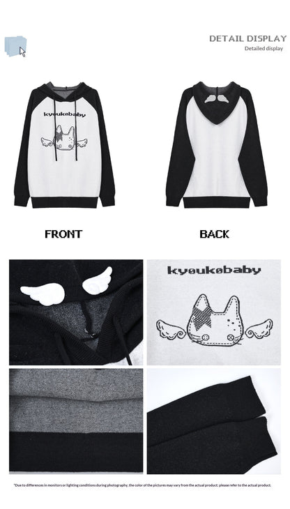 Angel Wing Details Printed Oversized Knit Hoodie & Shorts Set