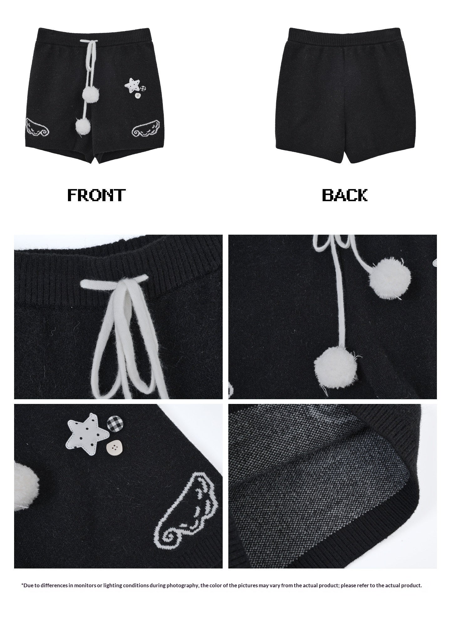 Angel Wing Details Printed Oversized Knit Hoodie & Shorts Set