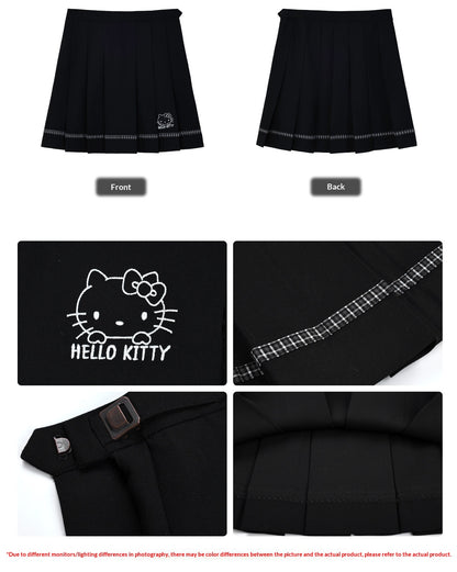 Slim-Fit Preppy Style Set - Sailor Collar Shirt / Front Box-Pleat Skirt / Polka Dot Skirt