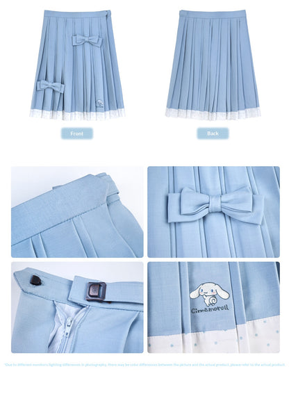 Sleeveless Polka Dot Sailor Collar Shirt & Light Blue Contrast-Trim Skirt
