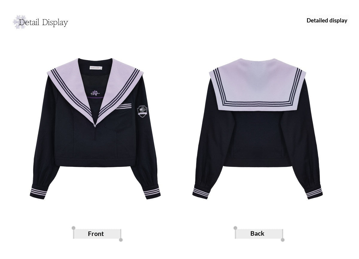 "Snow-Cleared Lily" Gray-Lilac JK Long-Sleeve Sailor Uniform Set