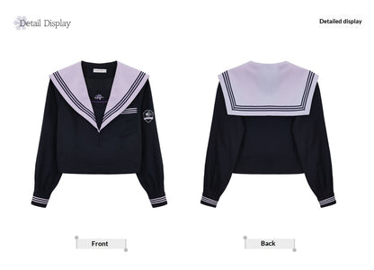 "Snow-Cleared Lily" Gray-Lilac JK Long-Sleeve Sailor Uniform Set