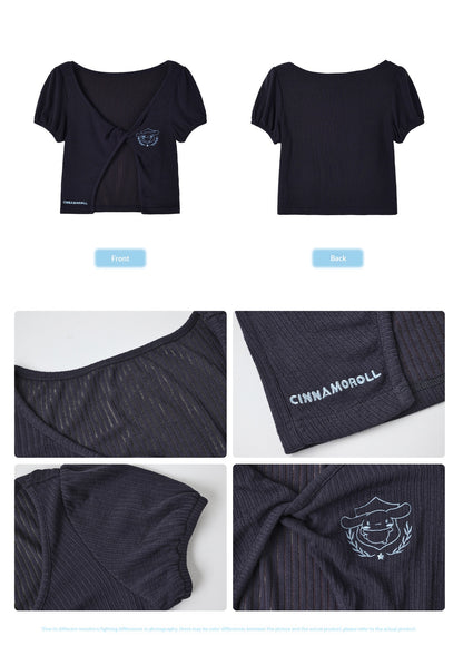 Two Ways to Wear! Cinnamoroll Cropped Cardigan / Round-Neck Blouse / Bubble Skort