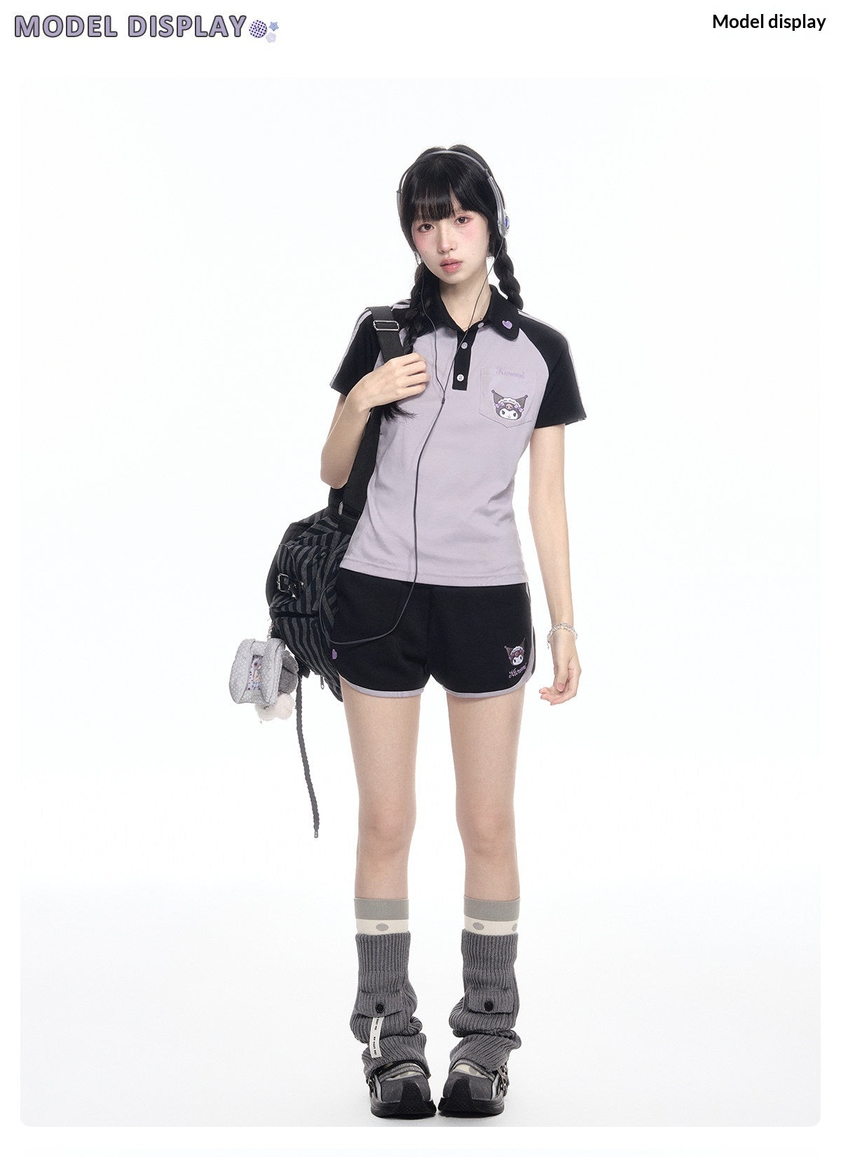 170726K "Midnight Track" Black & Purple Polo Athletic Set (Polo Athletic Top + Athletic Shorts)
