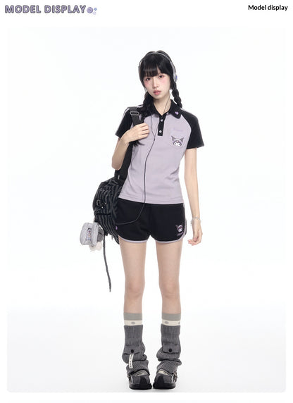 170726K "Midnight Track" Black & Purple Polo Athletic Set (Polo Athletic Top + Athletic Shorts)