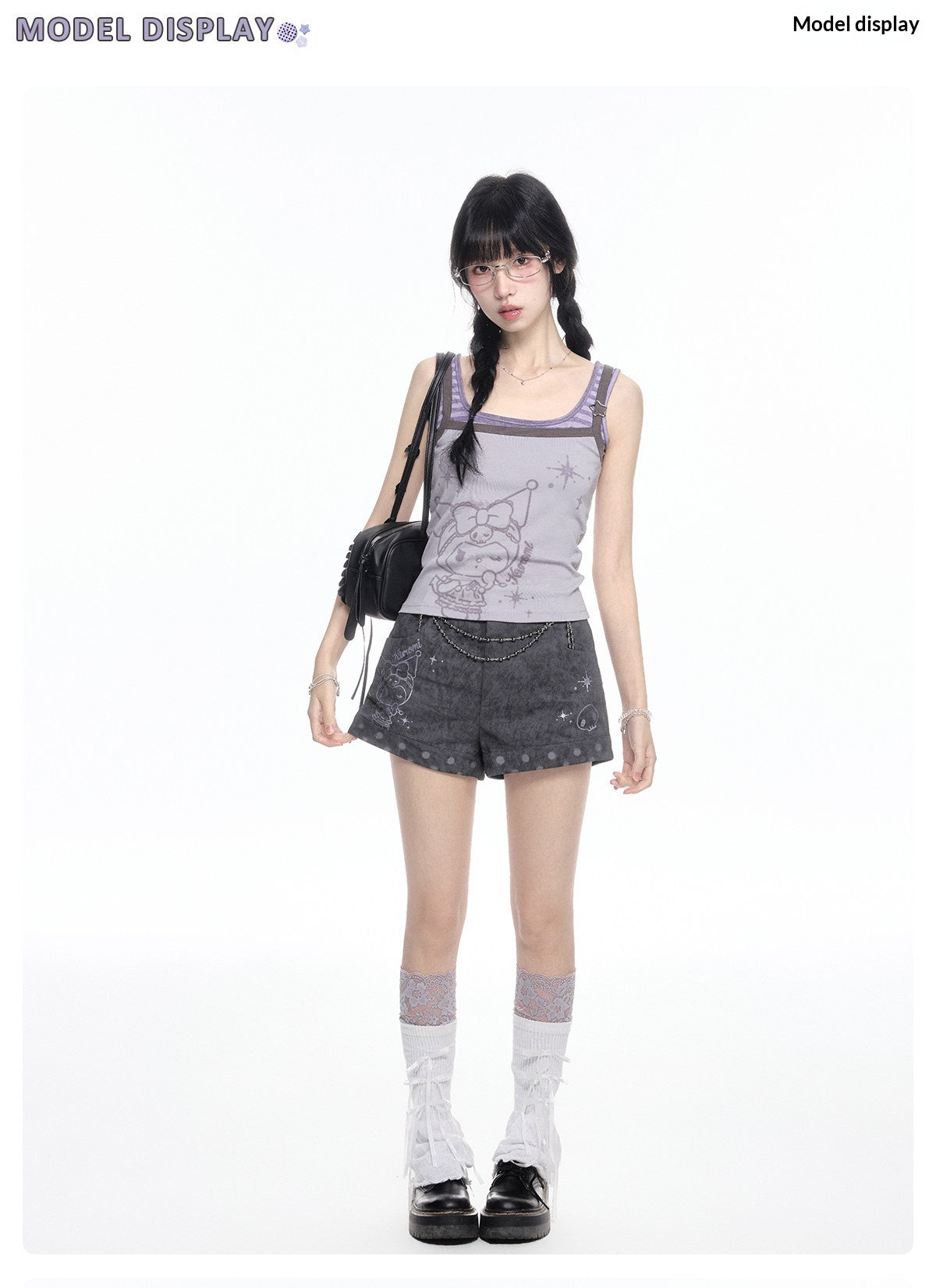 170726K "Twilight Rebel" Gray Purple Layered Summer Collection (Layered Cami Top / Casual Shorts)
