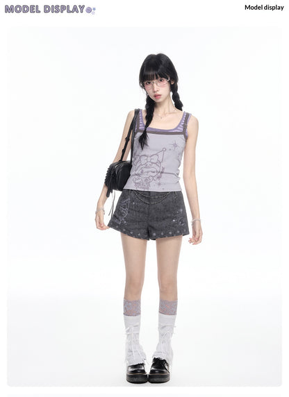 170726K "Twilight Rebel" Gray Purple Layered Summer Collection (Layered Cami Top / Casual Shorts)