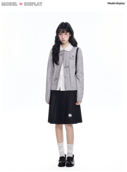 170726K "Heather Ribbon" Gray Cable Knit Cardigan
