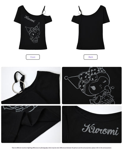 170726K "Shadow Rebel" Black Asymmetrical Shoulder Collection (One-Shoulder Tee / Casual Shorts)