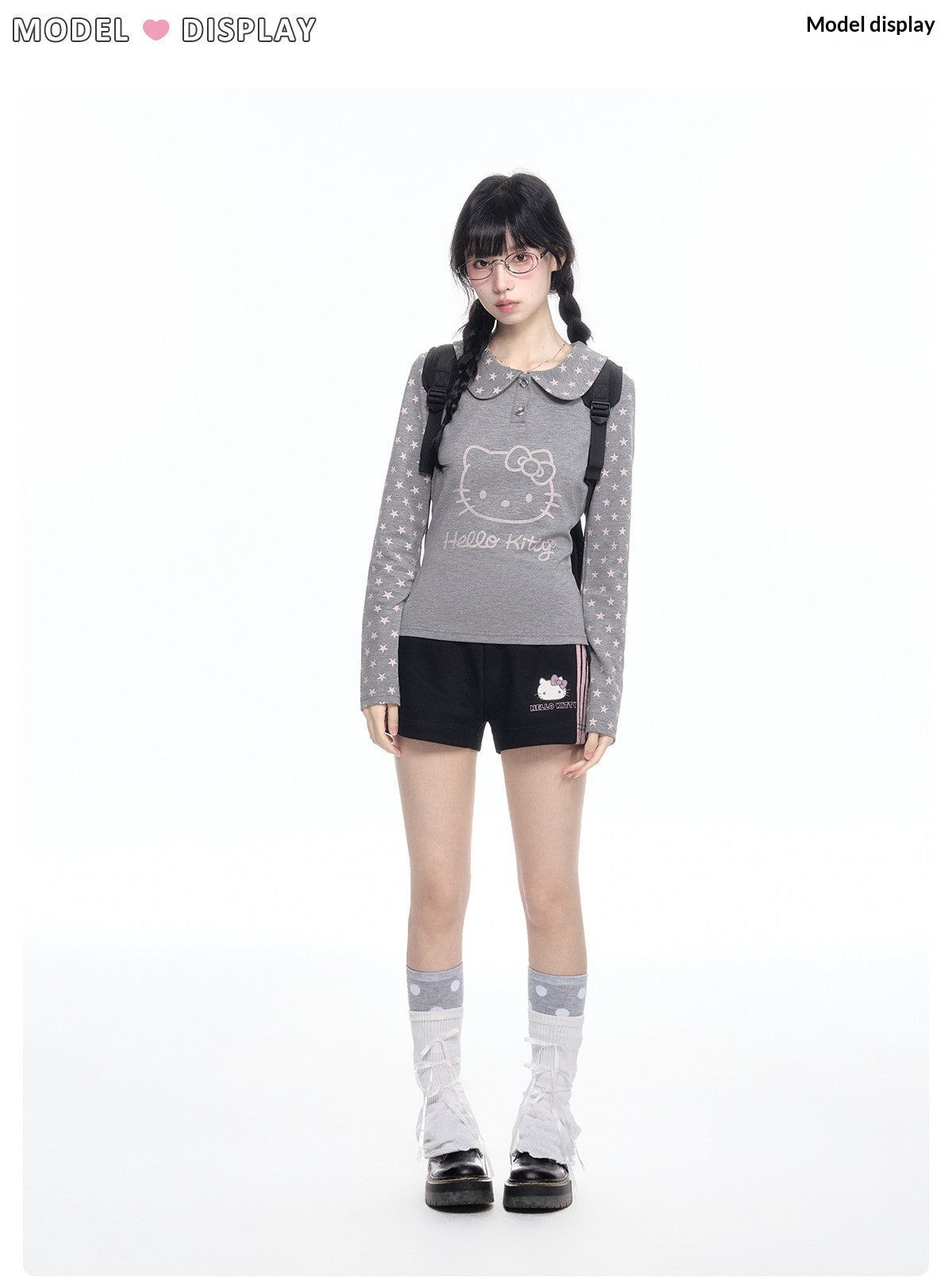 170726K  "Grey Stardust" Layered Campus Collection (Long Sleeve Top / Layered Skort / Athletic Shorts)