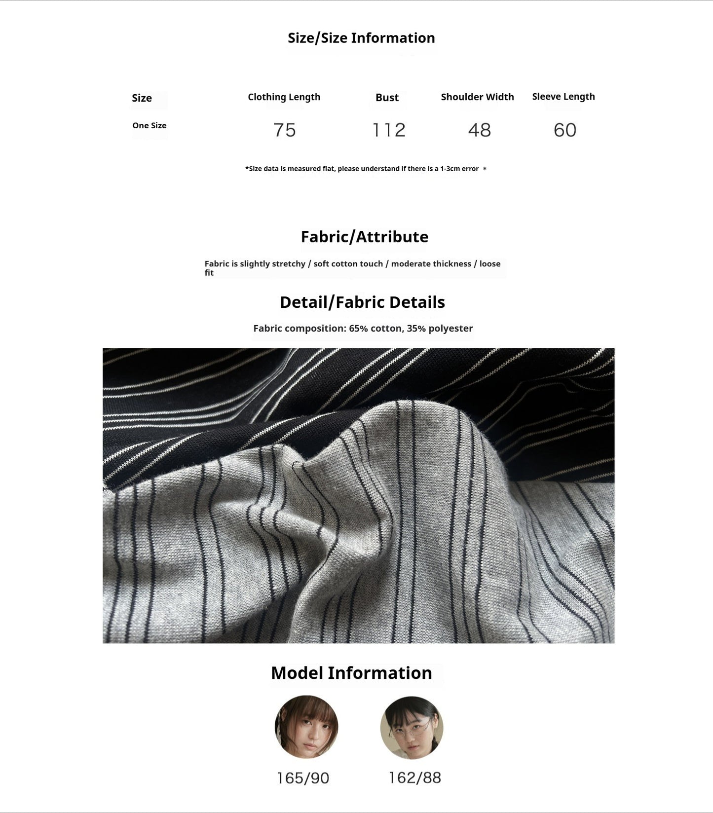 "Vintage Rhythm" Asymmetrical Knit Stripe Long Sleeve T-Shirt (Black / Gray)