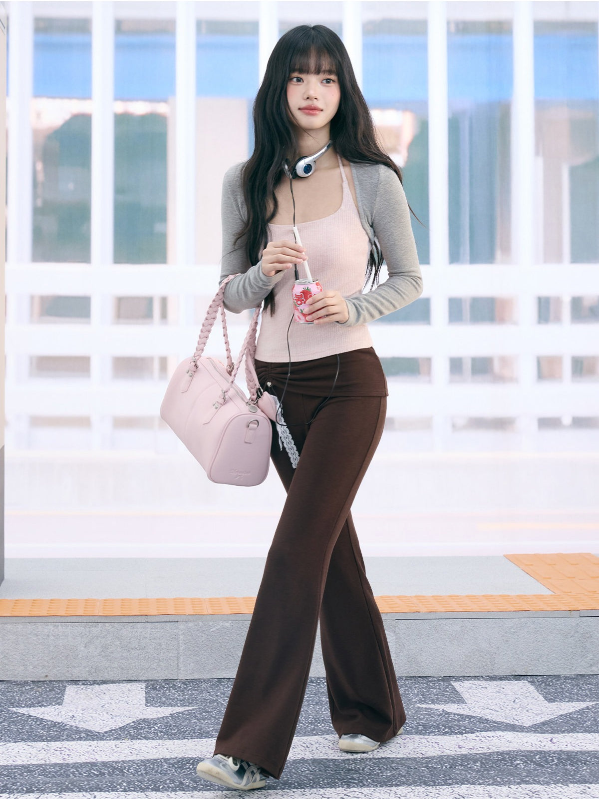 "Rosy Layer" Blush Pink Glitter Knit Cami & Shrug Set