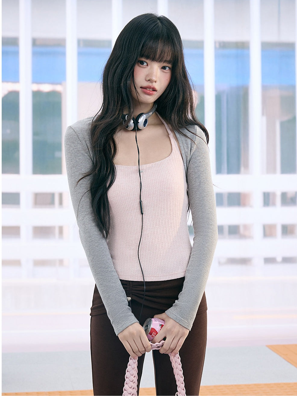 "Rosy Layer" Blush Pink Glitter Knit Cami & Shrug Set