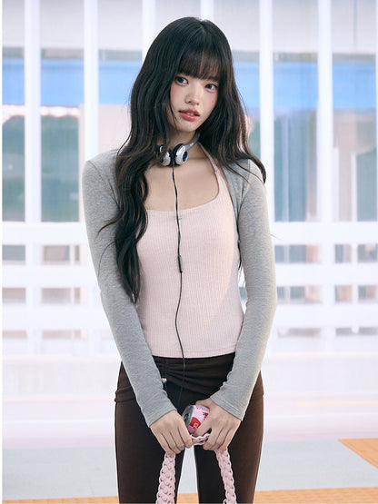 "Rosy Layer" Blush Pink Glitter Knit Cami & Shrug Set