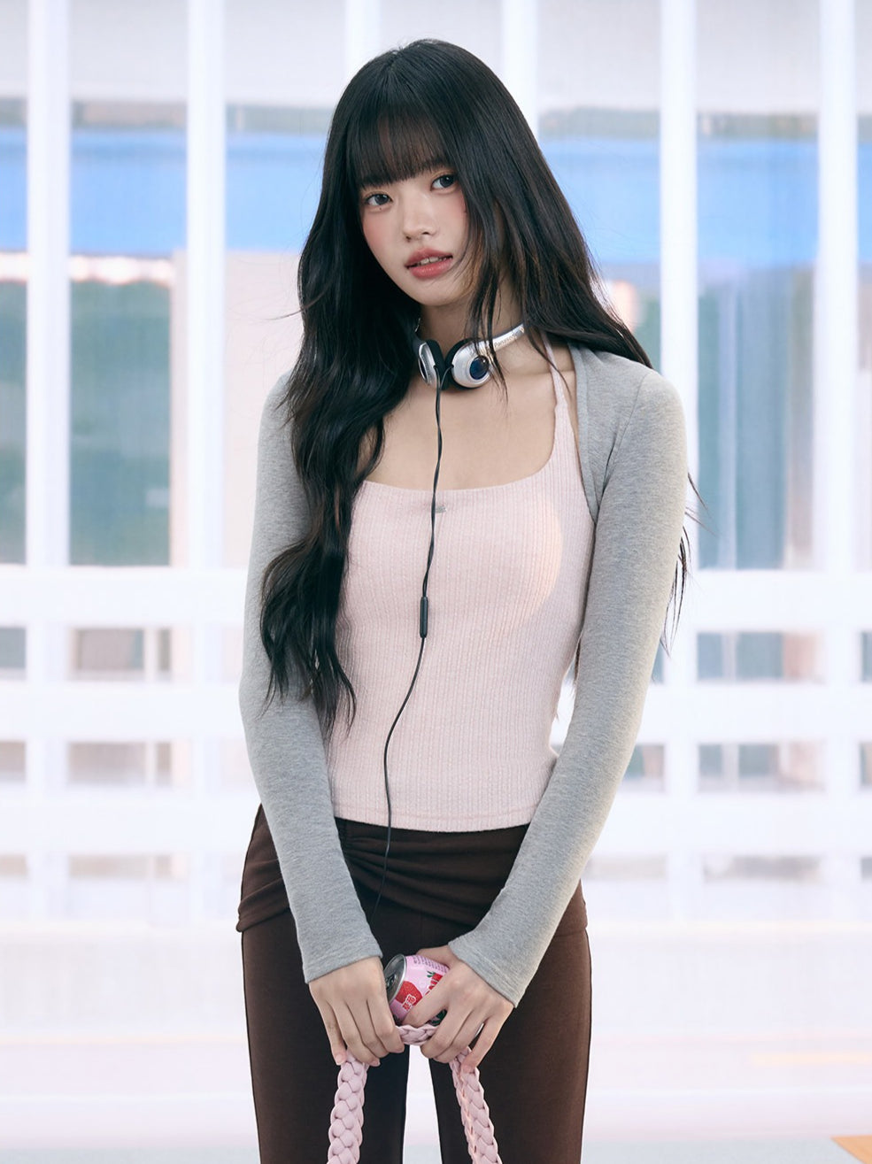 "Rosy Layer" Blush Pink Glitter Knit Cami & Shrug Set