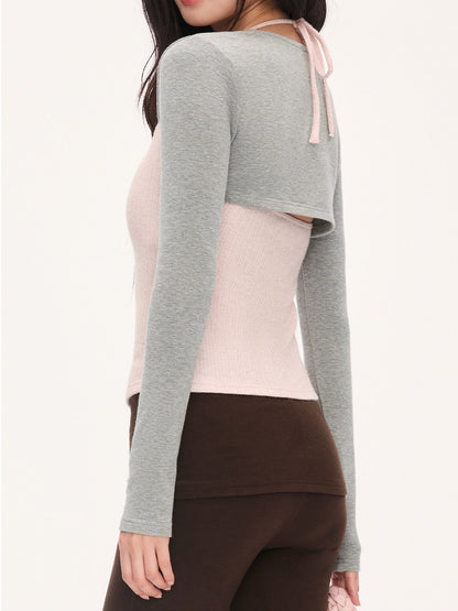 "Rosy Layer" Blush Pink Glitter Knit Cami & Shrug Set
