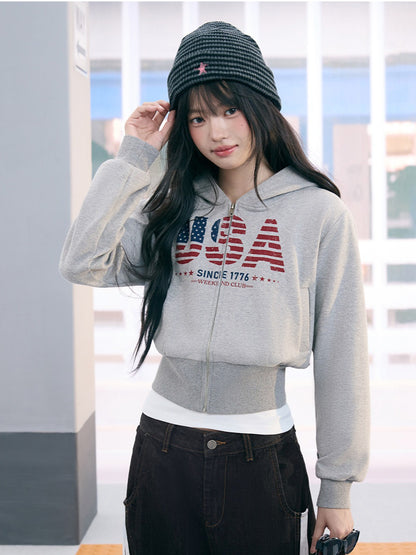 "Runway Legacy" Light Gray Cropped Sweatshirt Jacket