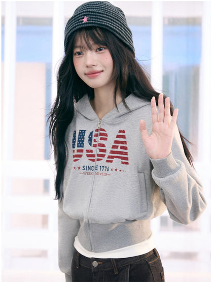 "Runway Legacy" Light Gray Cropped Sweatshirt Jacket