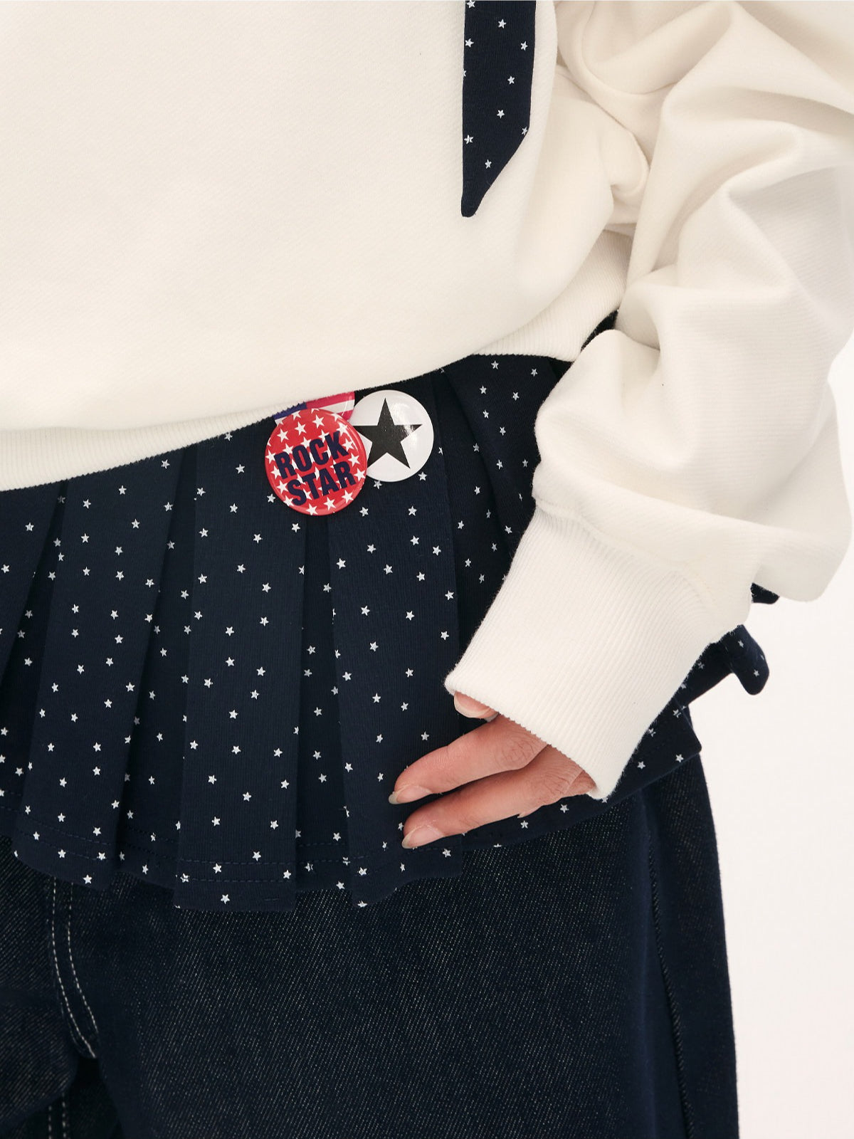 "Starlight Transit" Navy Pleated Mini Skirt
