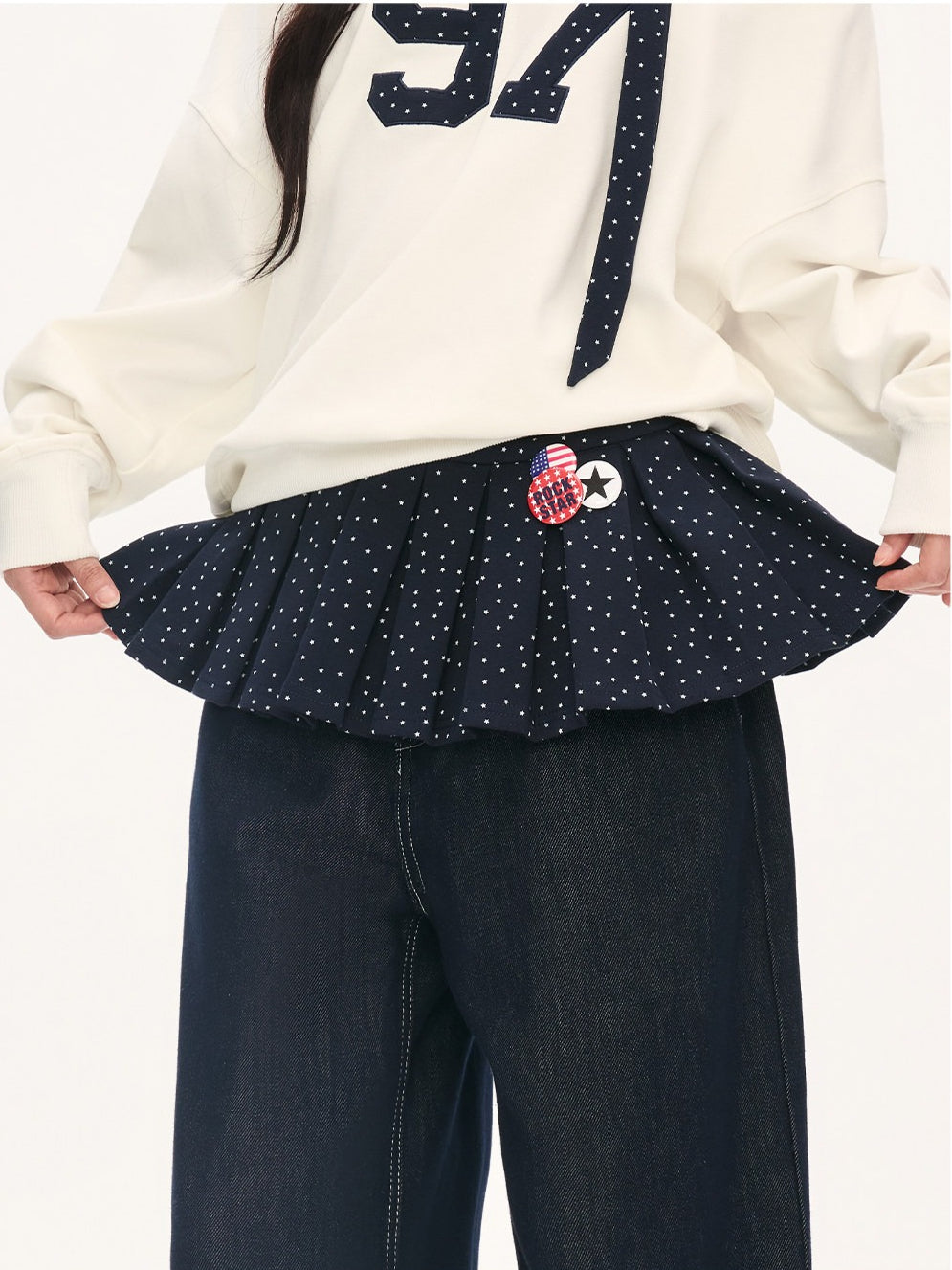 "Starlight Transit" Navy Pleated Mini Skirt