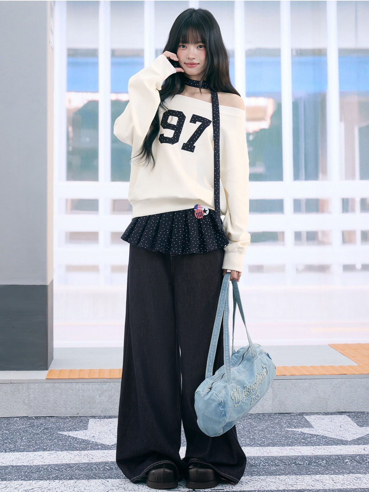 "Starlight Transit" Navy Pleated Mini Skirt