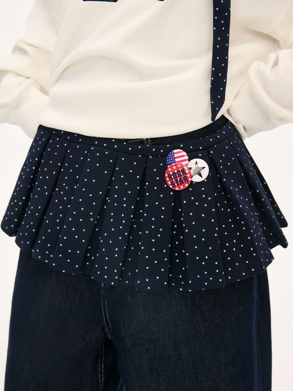 "Starlight Transit" Navy Pleated Mini Skirt