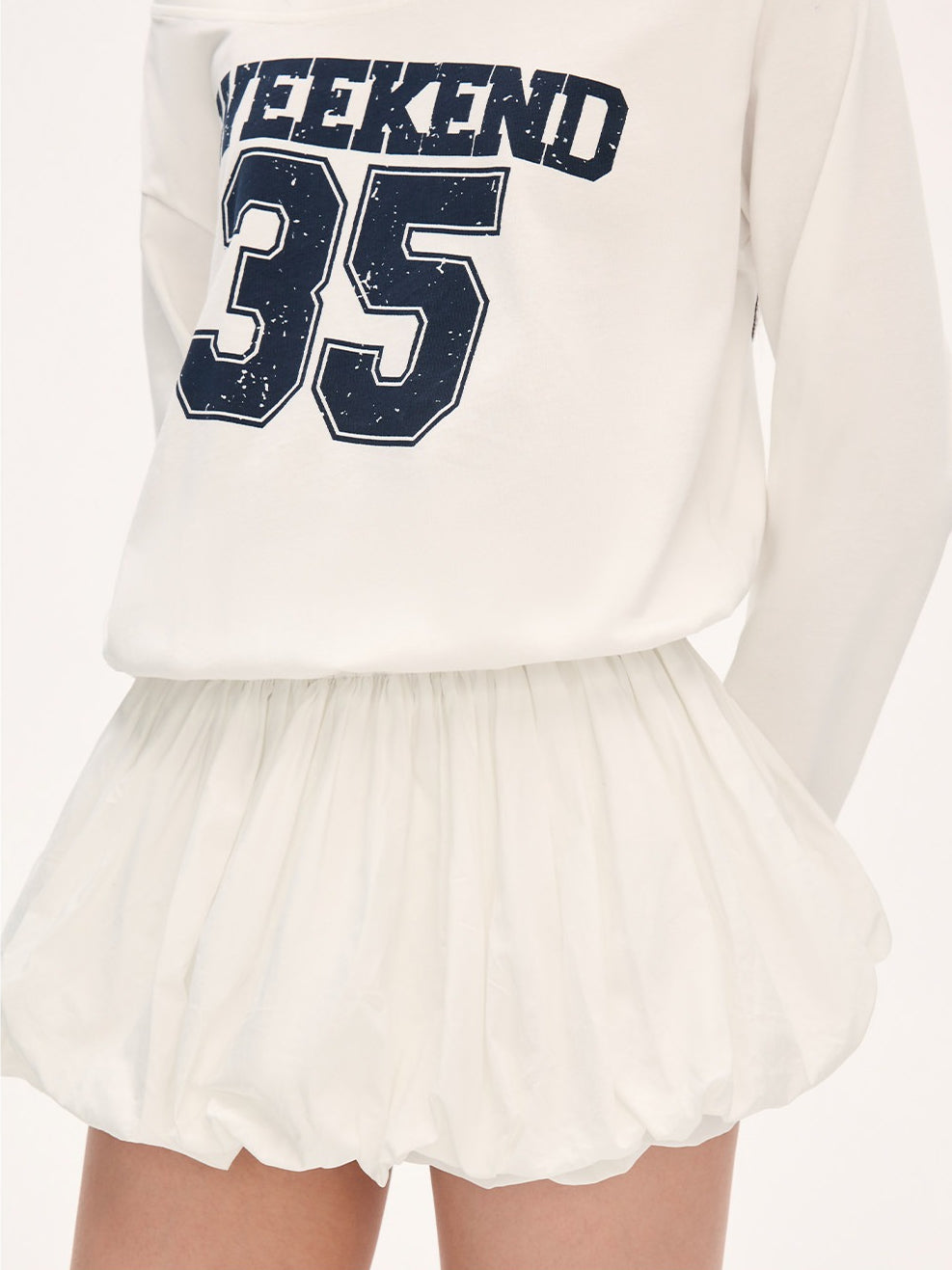 "Off-Duty Muse" White One-Shoulder Bubble Hem Dress