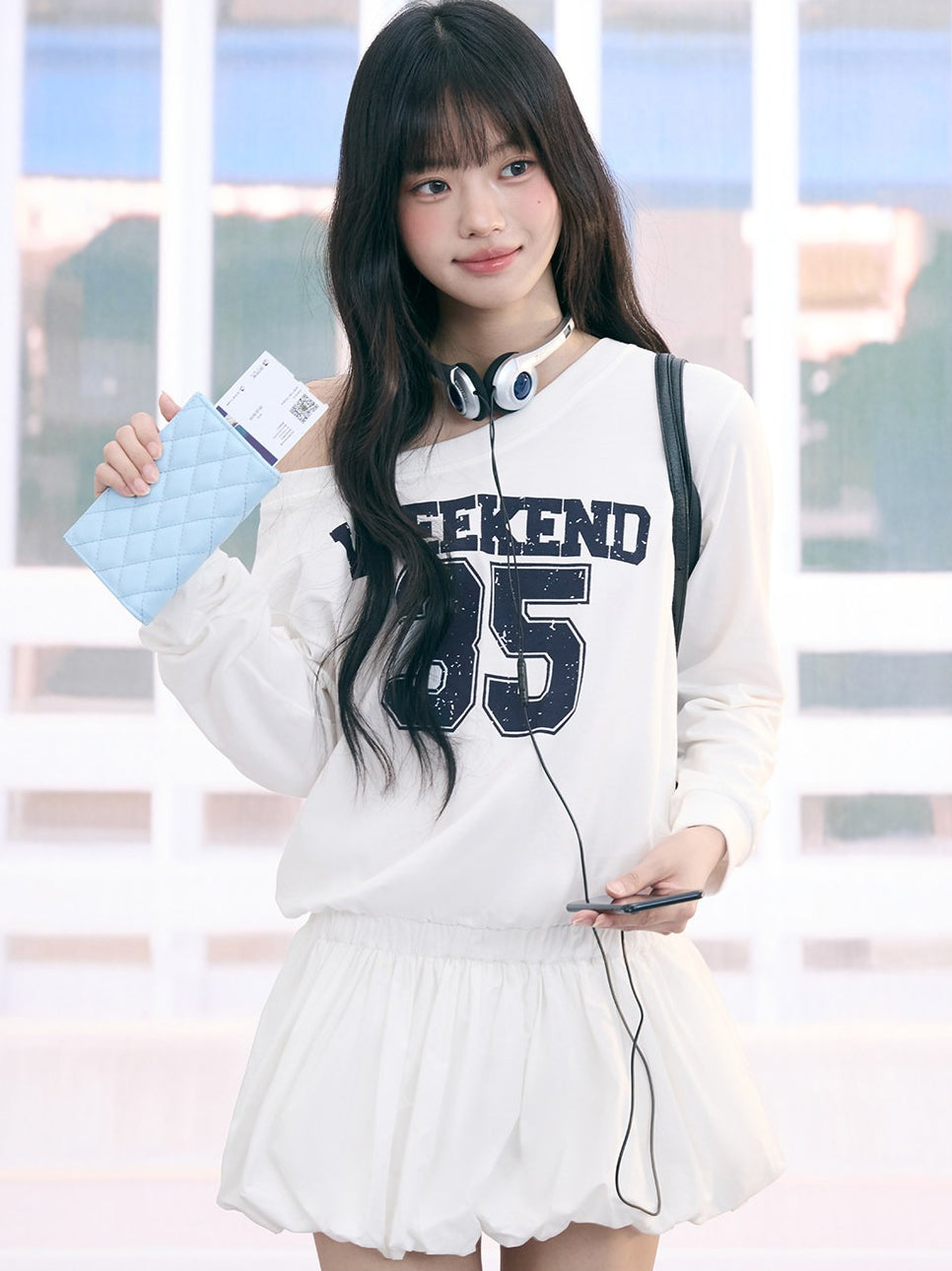 "Off-Duty Muse" White One-Shoulder Bubble Hem Dress