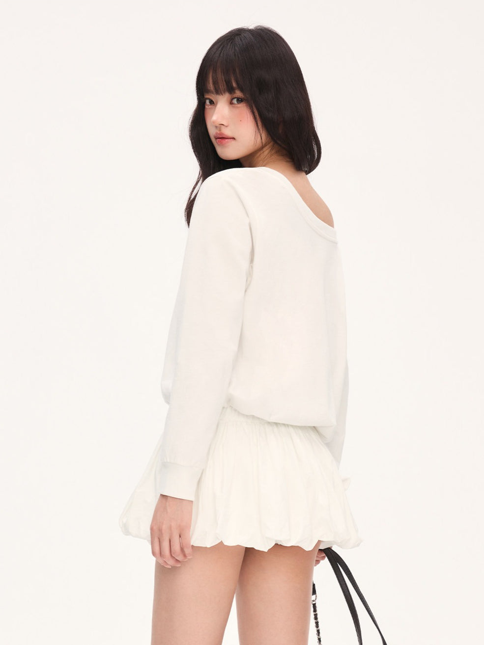 "Off-Duty Muse" White One-Shoulder Bubble Hem Dress