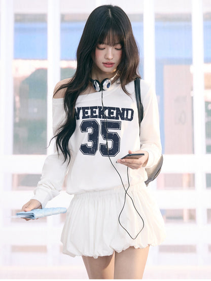 "Off-Duty Muse" White One-Shoulder Bubble Hem Dress
