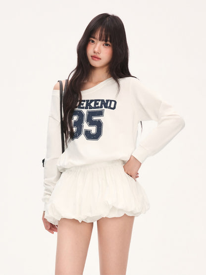 "Off-Duty Muse" White One-Shoulder Bubble Hem Dress