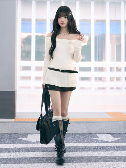 "Bloom Arrival" White Off-Shoulder Knit Top