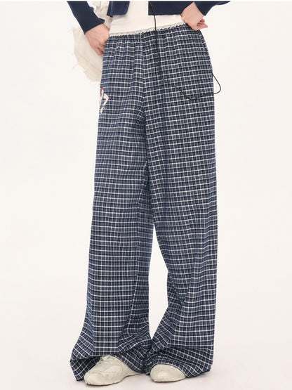 "Weekend Departure" Navy Plaid Wide-Leg Pants