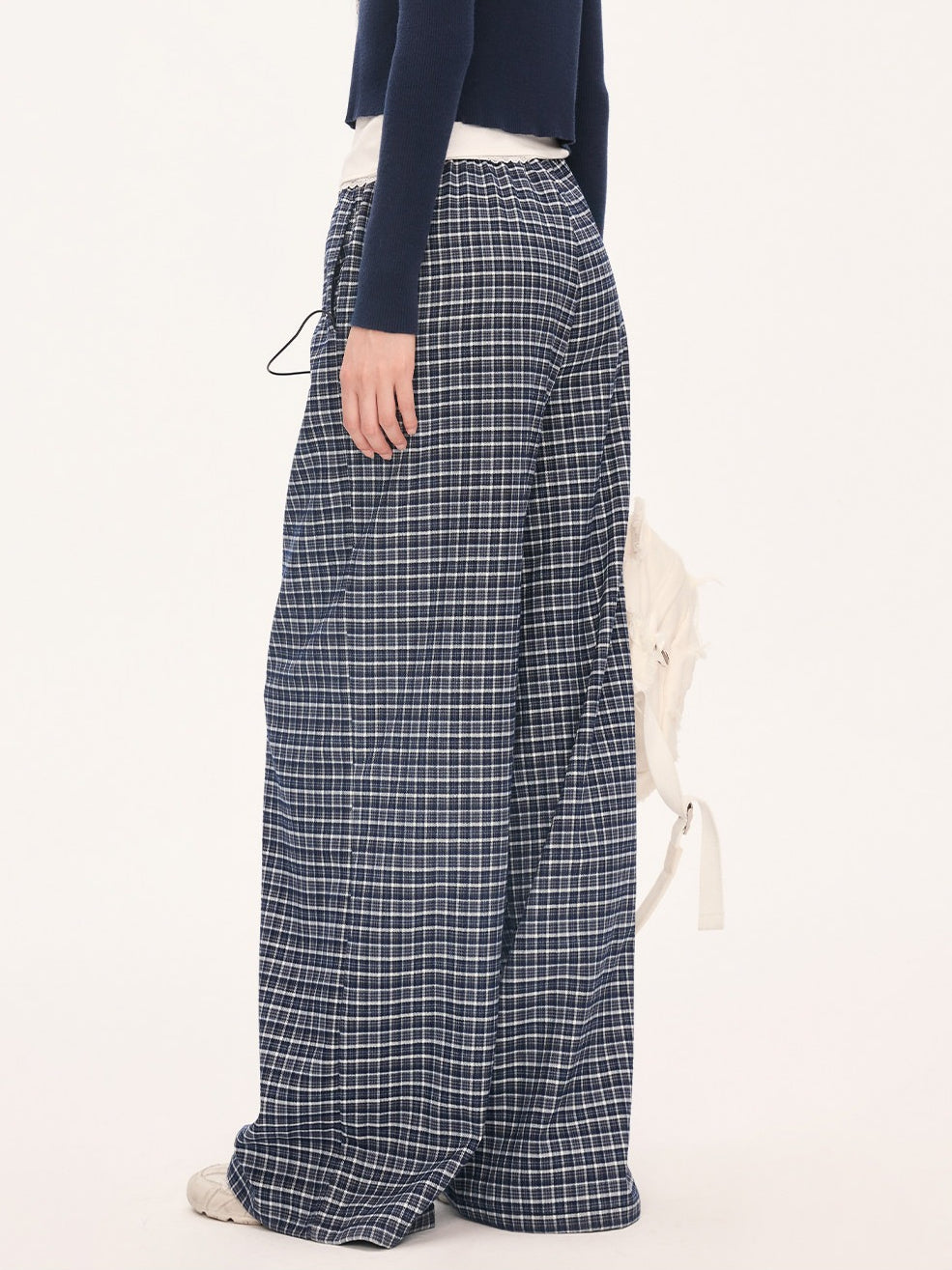"Weekend Departure" Navy Plaid Wide-Leg Pants
