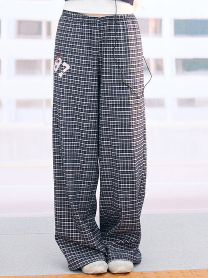 "Weekend Departure" Navy Plaid Wide-Leg Pants