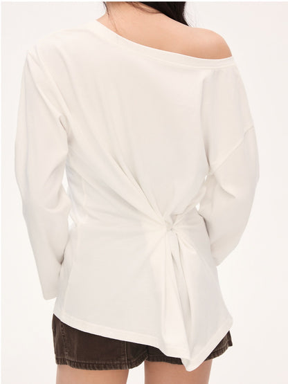 "Harbor Muse" White One-Shoulder Long Sleeve T-Shirt