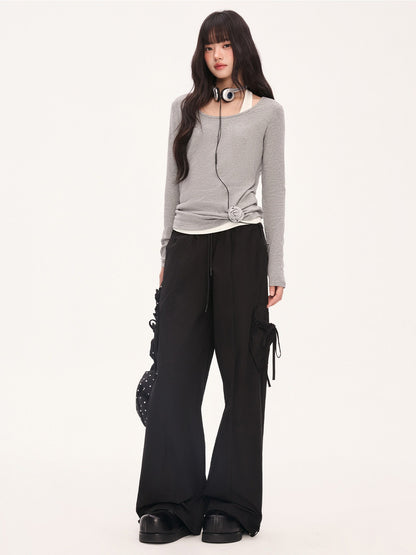 "Layered Grace" Gray Halter Two-Piece Long Sleeve Top