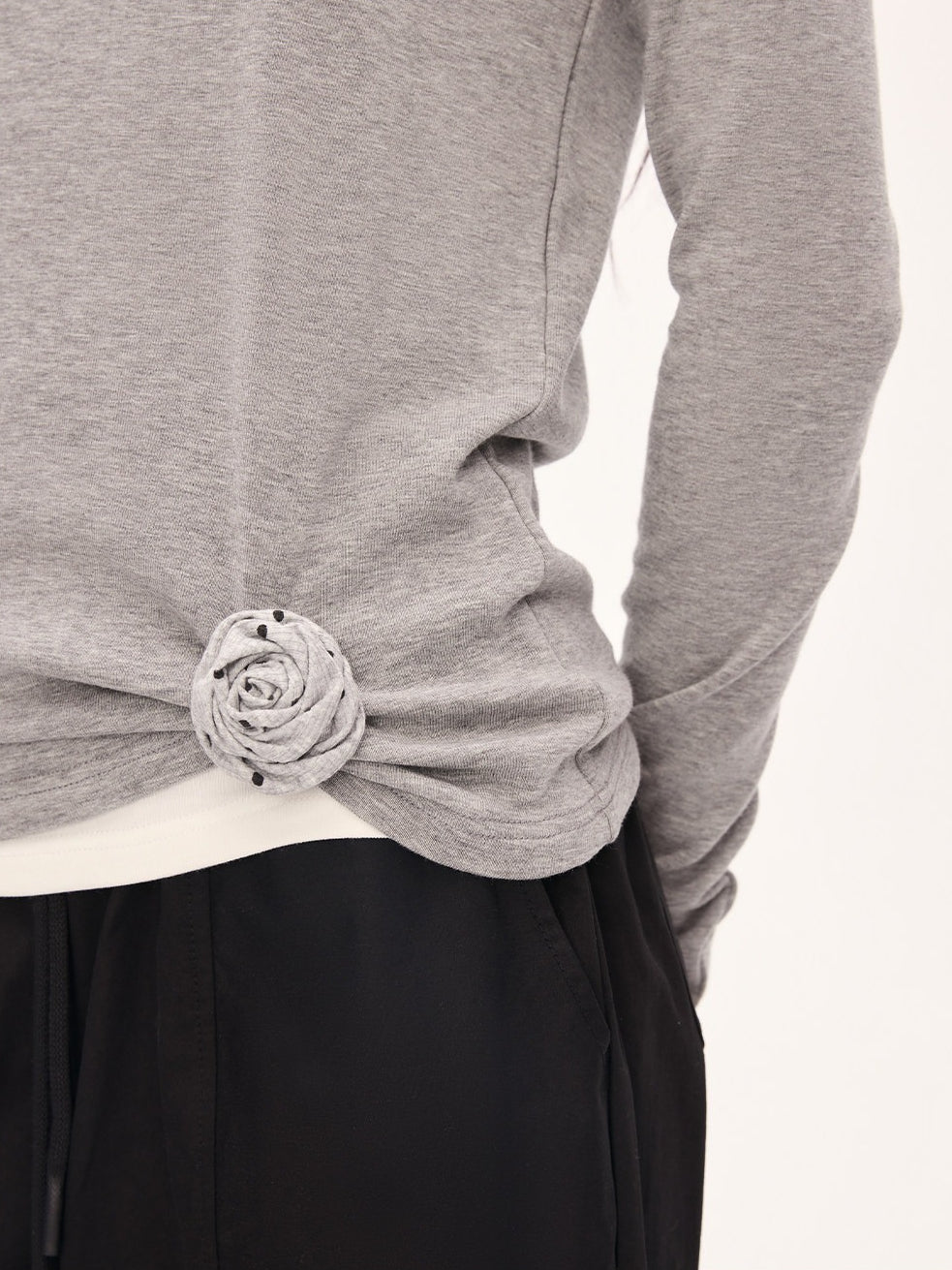 "Layered Grace" Gray Halter Two-Piece Long Sleeve Top