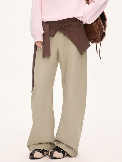 "Soft Horizon" Light Khaki Curved-Leg Pants