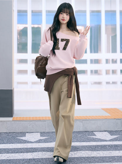 "Soft Horizon" Light Khaki Curved-Leg Pants
