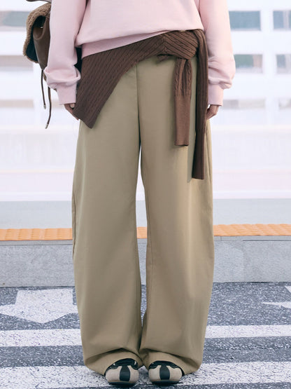 "Soft Horizon" Light Khaki Curved-Leg Pants