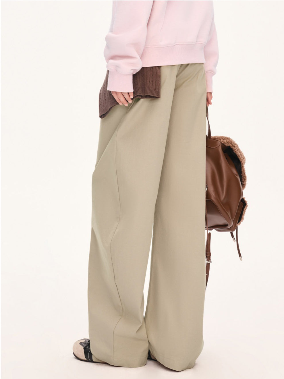 "Soft Horizon" Light Khaki Curved-Leg Pants