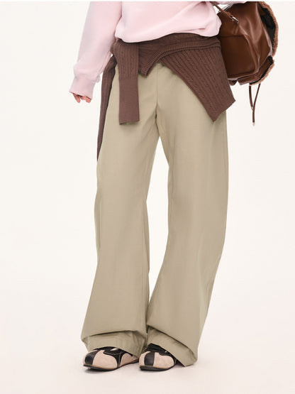 "Soft Horizon" Light Khaki Curved-Leg Pants