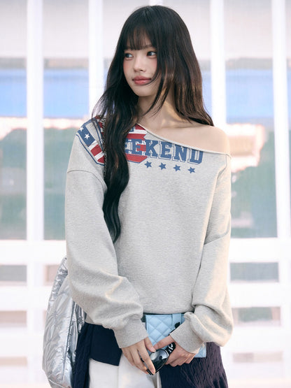 "Heritage Flight" Gray Off-Shoulder Sweatshirt