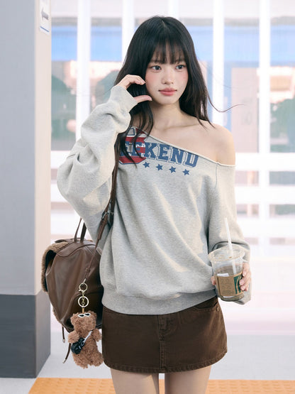 "Heritage Flight" Gray Off-Shoulder Sweatshirt