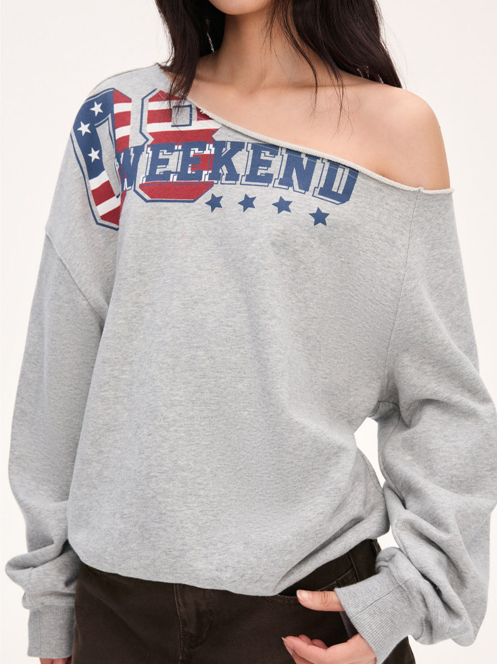 "Heritage Flight" Gray Off-Shoulder Sweatshirt