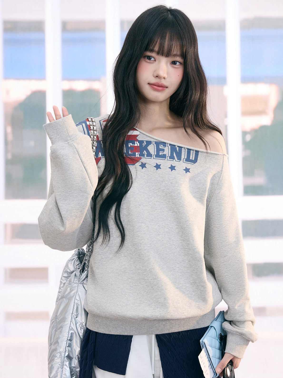"Heritage Flight" Gray Off-Shoulder Sweatshirt