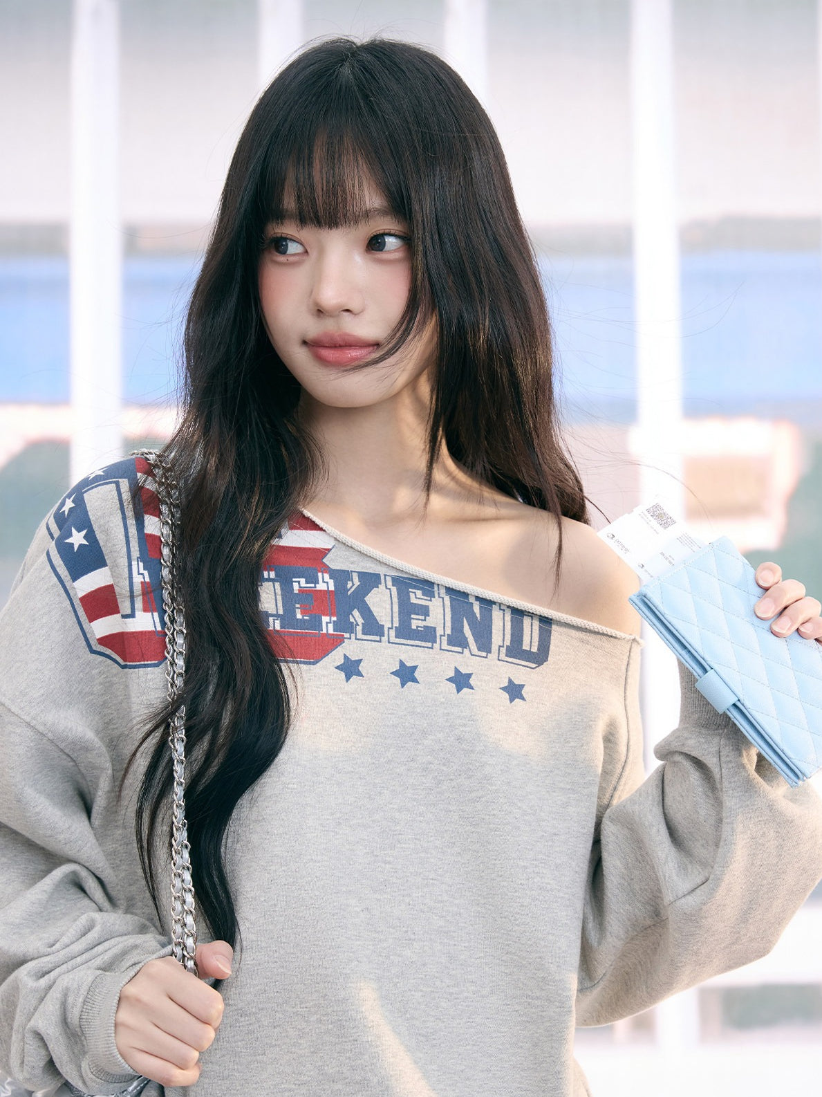 "Heritage Flight" Gray Off-Shoulder Sweatshirt