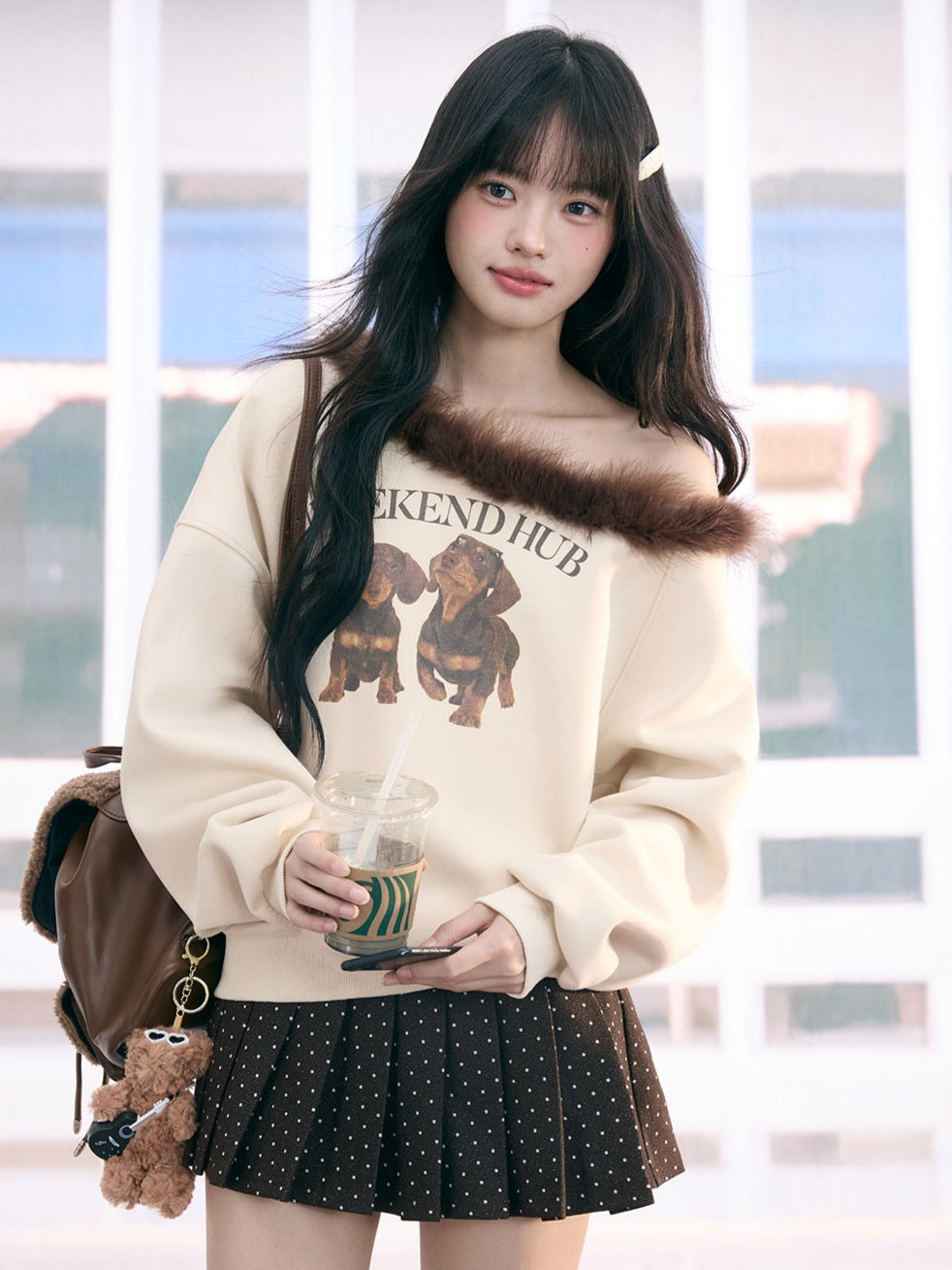 "Cozy Departure" Apricot Off-Shoulder Sweatshirt